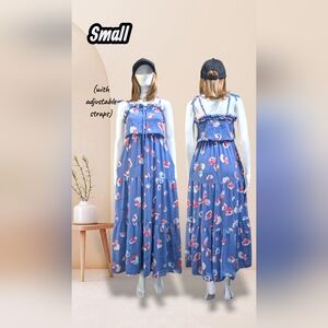 Elegant Blue Floral Maxi Dress with Adjustable Straps